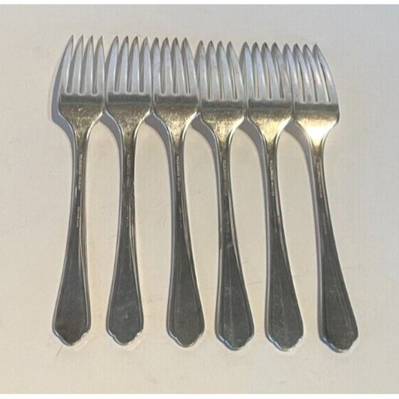 Set of 6 Vintage Wm A Rogers Overlaid Floral II 1938 7 7/8" Silverplated Forks - Picture 5 of 6
